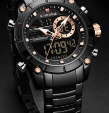 NF9163 Military Sport Digital Analog Waterproof Stainless Steel- Black and rose gold color as picture